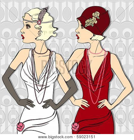 The Vector Vintage Beautiful Fashionable Girls.