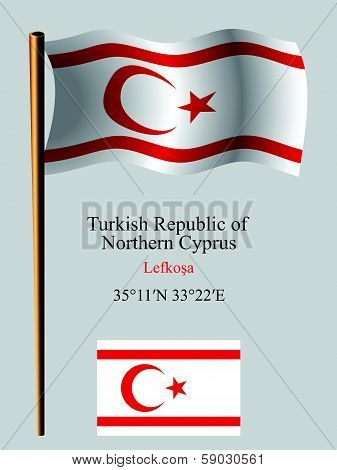 Turkish Republic Of Northern Cyprus Wavy Flag And Coordinates