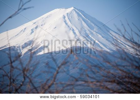 Zoom Of The Top Of Mount Fuji From Japan