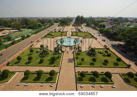 Vientiane Cityscape, High Angle View From The Capital Of Laos