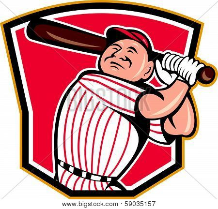 Baseball Player Batting Shield Cartoon