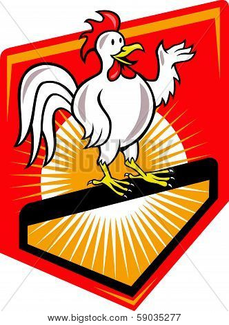 Rooster Cockerel Waving Hello Shield Cartoon