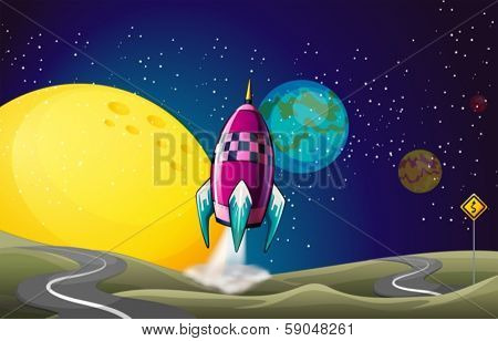 Illustration of a spaceship in the outerspace near the moon