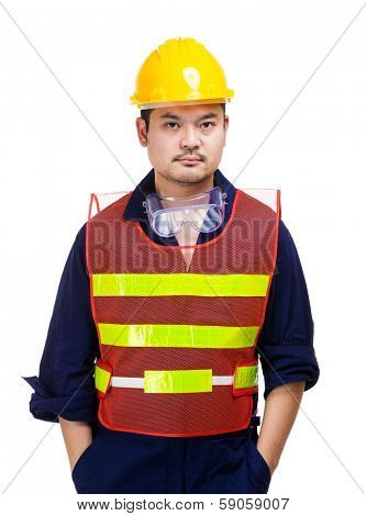 Construction worker waering safety helmet 