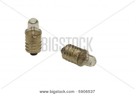 Deux ampoules de lampe de poche sur blanc