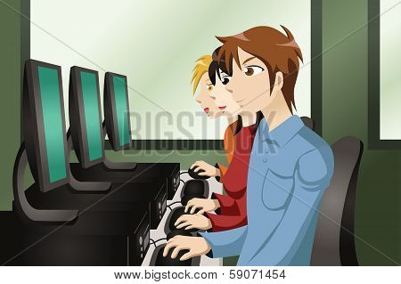 College Students In A Computer Lab