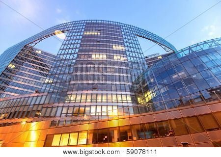 Wide angle shot of European Comission building in Brussels, Belgium
