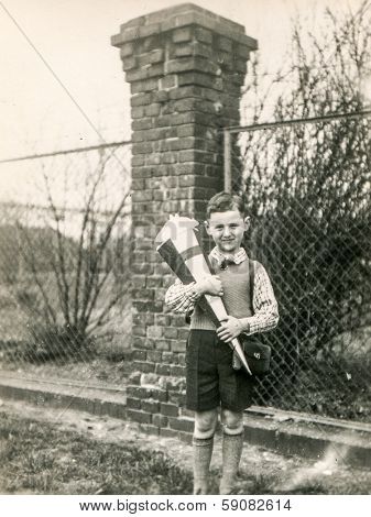GERMANY, CIRCA FIFTIES - Vintage photo of little boy with 