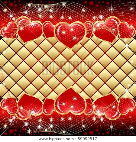 Valentine star hearts and gold background