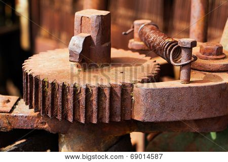 Old And Rusty Pinion Gear Of Machine In Factory