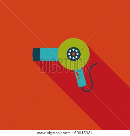 Hair Dryer Flat Icon With Long Shadow