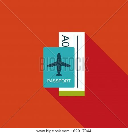 Air Ticket Flat Icon With Long Shadow
