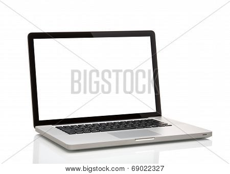 laptop, like macbook with blank screen. Isolated on white background.