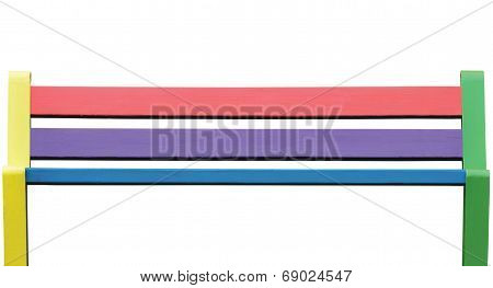 Colorful Wooden Bench, Large Detailed Isolated Seat Closeup, Painted Texture In Pink, Green, Red