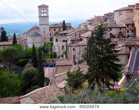 Panorama Of The Old City Of Assisi In Italy