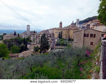 Panorama Of The Old City Of Assisi In Italy