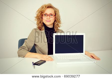 Businesswoman Is Working With Laptop