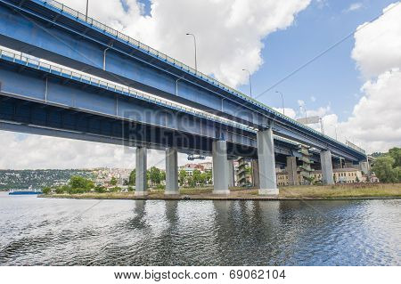 Large Bridge Over River In City