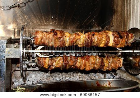 Tasty Meat Cooked In The Fireplace With The Spit 2