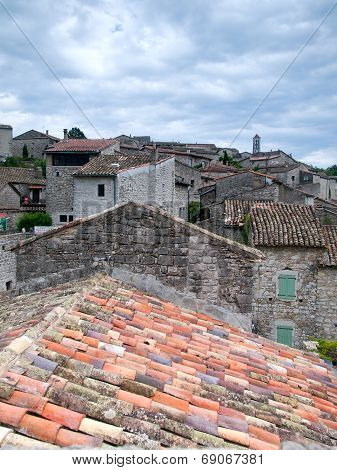 View Over The Rooftops Of The Ancient City Of Balazuc In The Ardeche, France