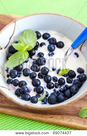Fresh Yogurt With Blueberry And Mint