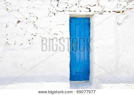 Blue Door In A Greek Island Of Mykonos
