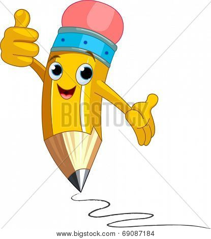Illustration of a Pencil Character giving thumbs up. Raster version.  