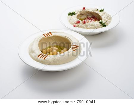 Lebanese food of Hommos & Mtabbal isolated on white background