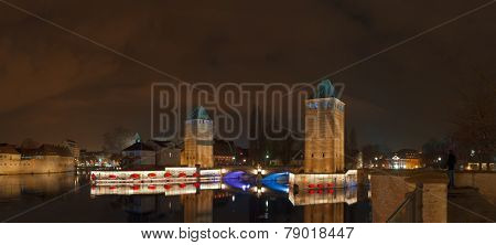 Strasbourg, medieval bridge Ponts Couverts. Alsace, France. 