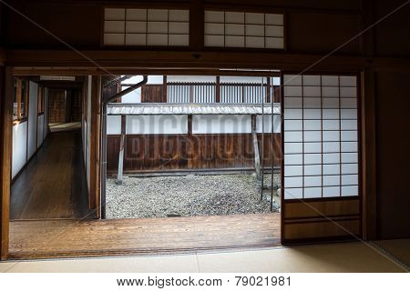 TAKAYAMA, JAPAN - DECEMBER 03, 2014: View of Takayama Jinya house shows the rooms and gardens. It is the home of the governor of Hida province build in 1692, is the oldest surviving house in Japan.