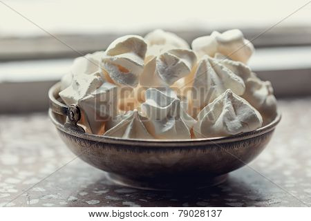 White Meringue In Silver Plate