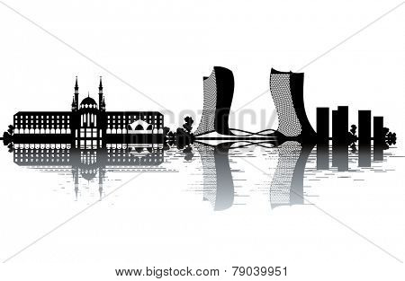 Kazan skyline - black and white vector illustration