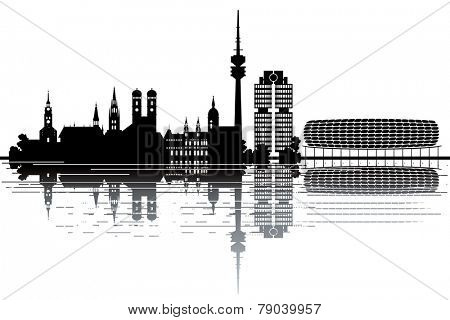 Munich skyline - black and white vector illustration