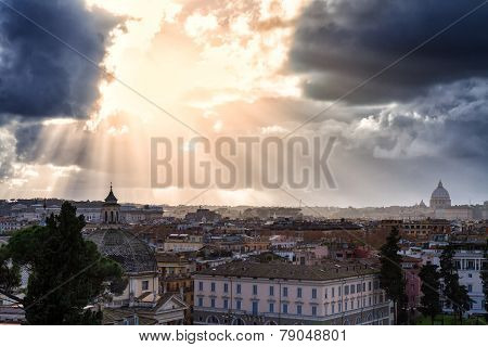 Cityscape Of Rome Under A Dramatic Sky
