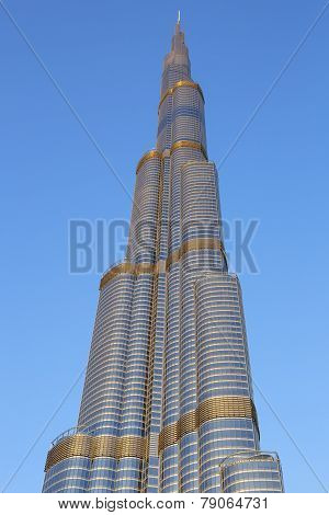 DUBAI UAE - NOVEMBER 27: Burj Khalifa on November 27 2014 in Dubai UAE. Burj Khalifa is currently the tallest building in the world at 829.84 m (2723 ft).