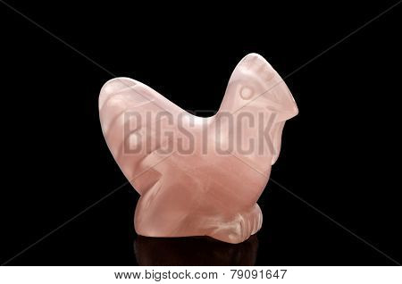 Rose Quartz Carved Rooster Figurine