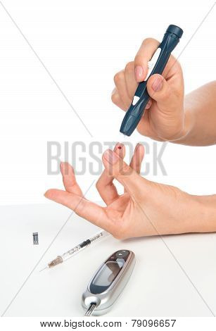 Diabetes Diabetic Concept Finger Prick For Glucose Sugar Measuring Level Blood Test