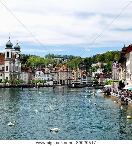 View of the lake and city of Lucerne Switzerland.
