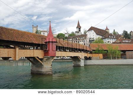 View of the lake and city of Lucerne Switzerland.