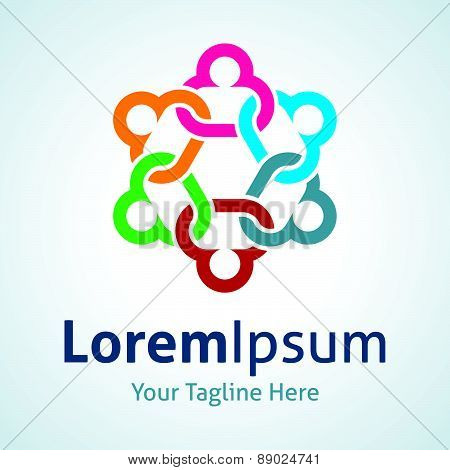 Human hugging chain social community partnership silhouette vector logo icon