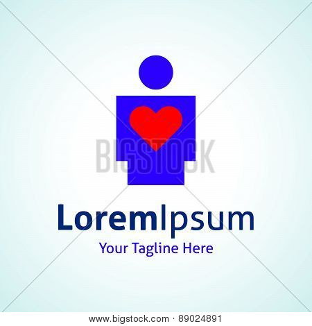 Man silhouette standing with red heart shape vector logo icon