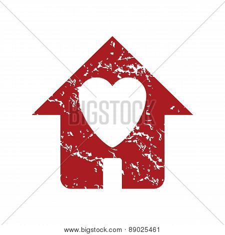 Red grunge love house logo