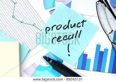 Papers with graphs, glasses and Product Recall concept.
