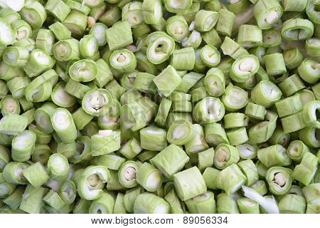 Close up of sliced fresh cowpea beans