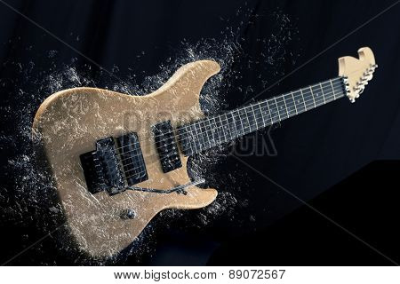 Sexy electric guitar natural wood with water splashing