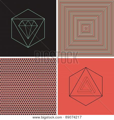 Seamless Geometric Color Striped Pattern Background Set