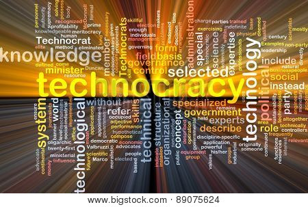 Background text pattern concept wordcloud illustration of technocracy glowing light