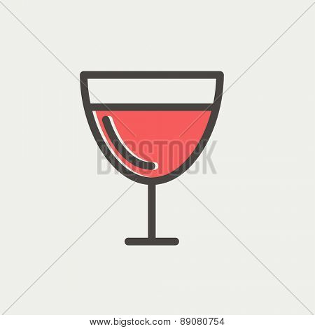 Glass of wine icon thin line for web and mobile, modern minimalistic flat design. Vector icon with dark grey outline and offset colour on light grey background.