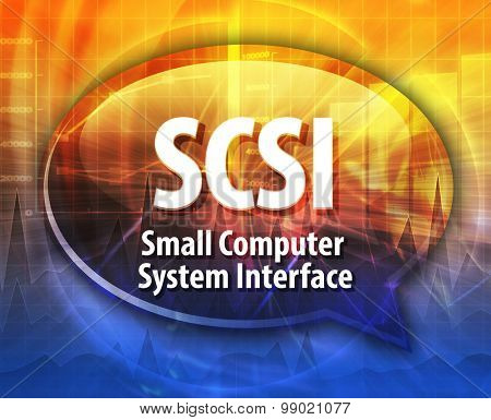 Speech bubble illustration of information technology acronym abbreviation term definition SCSI Small Computer System Interface