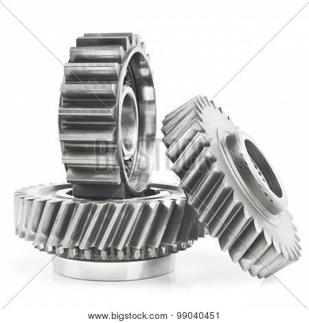 real stainless steel gears isolated over white background